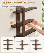 Gronda Walnut Floating Shelves for Living Room Bathroom Bedroom, Mid Century Modern Wood Wall Shelves, 3 Tier Adjustable Plant Wall Shelf, 20 Inch