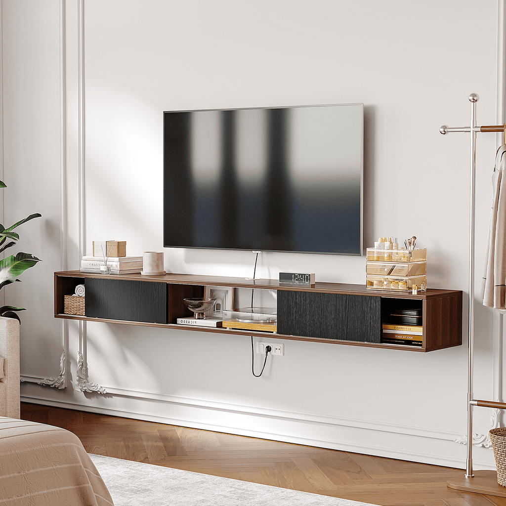 ​​FloatiCasa 78" Floating TV Stand Wall Mounted Floating TV Shelf for TVs up to 78" Entertainment Center with Sliding Doors & Cable Management