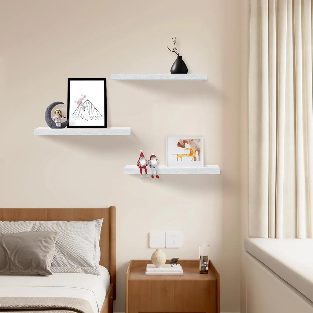 Floating Shelves for Wall Set of 3, 36" White Wall Shelves for Home Decor, Frame Display White Floating Shelf for Living Room, Bedroom, Bathroom, Kitchen