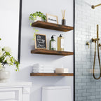 BAYKA Floating Shelves for Wall – Bathroom Shelves Rustic Wood with Metal Brackets for Bathroom, Bedroom, Kitchen, or Living Room Decor – Rustic Brown, 3 Set, Sturdy Storage with 22lb Capacity