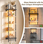 HZAT LED Floating Shelves, 5-Tier Glass Wall Shelf, Display Shelves for Living Room Gaming Room Bedroom, Carbon Fiber Black