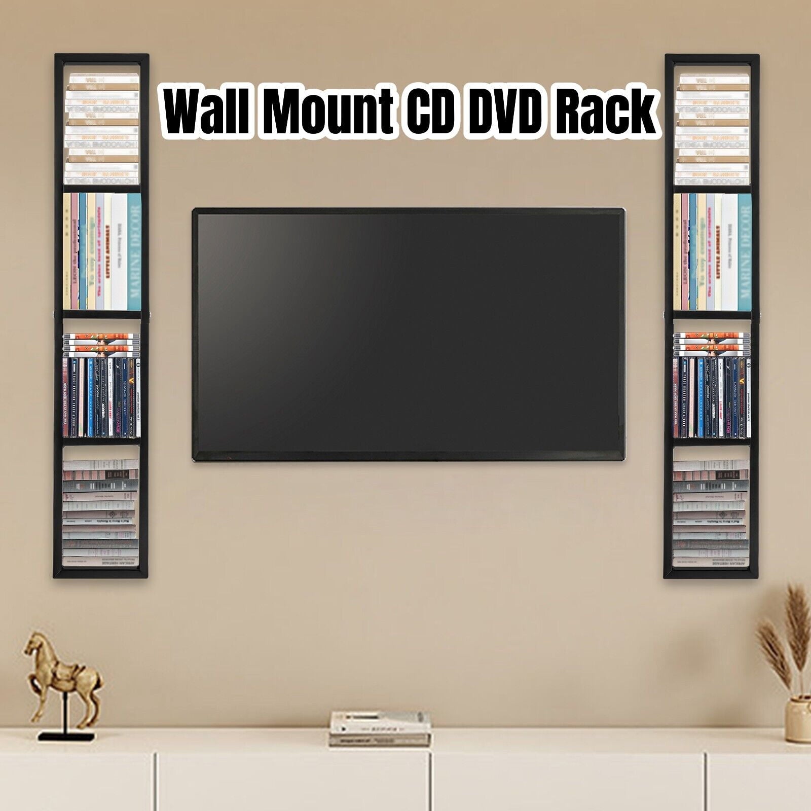 2x Home CD Rack Large Wall Mount Floating Shelf  CD DVD Rack Media Storage Organizer Shelves