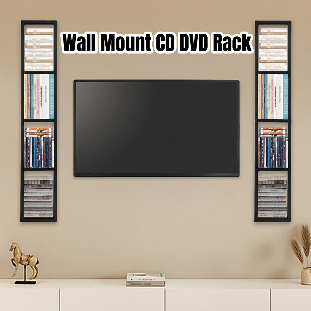 2x Floating Shelf Wall Mount CD DVD Rack Rectangular CD Rack Media Storage Organizer Shelves Large Black