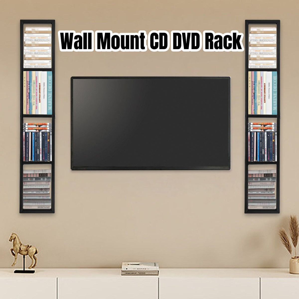 2x Floating Shelf Wall Mount CD DVD Rack Rectangular CD Rack Media Storage Organizer Shelves Large Black