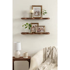Kate and Laurel Alezar Modern Scalloped Mango Wood Floating Shelves, Set of 2, 24 x 6, Walnut Brown, Functional Wavy Bathroom and Kitchen Shelves for Storage and Display