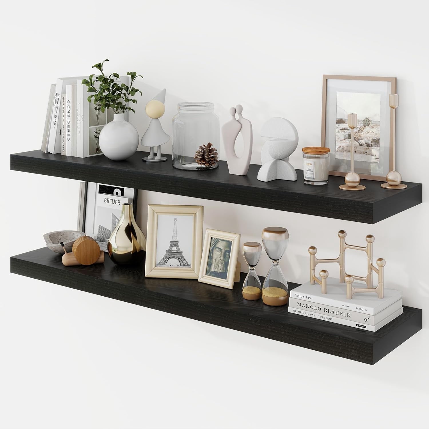 40 Inch Floating Shelves, 9.3" Deep Floating Shelf Wall Mounted, 40" Wall Shelves, Rustic Deep Bookshelf, Large Display Shelves & Storage Shelves for Bedroom, Living Room, Brown, Set of 2