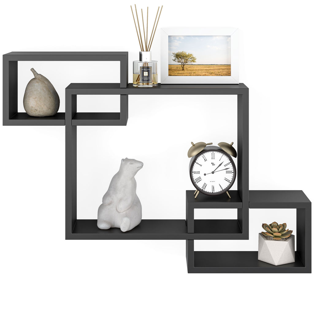 Ballucci Interlocking Floating Shelves, Horizontal or Vertical Display Cube Wall Mount Shelf, Black
