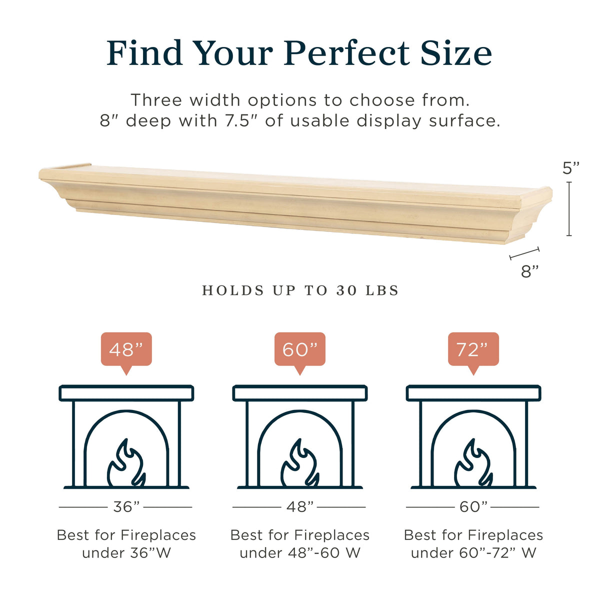 Mantels Direct Colton 60" Floating Wood Fireplace Mantel Shelf - Unfinished