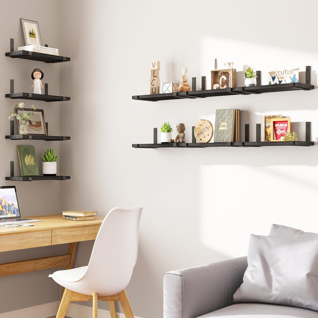 Fairy 10pcs Floating Shelves, Width 4.7 inches Wall Shelves, Home Wood Shelf Wall Mounted, Black