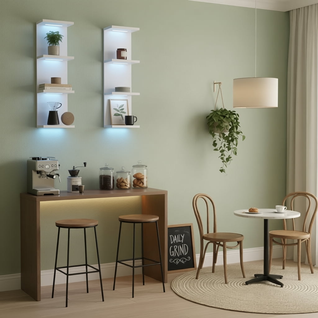 4-Tier Wall Shelf with 10 Rgb Lighting Modes, Multifunctional Wall Mounted Vertical Display Floating Shelf for Bedroom Living Room Vanity, White