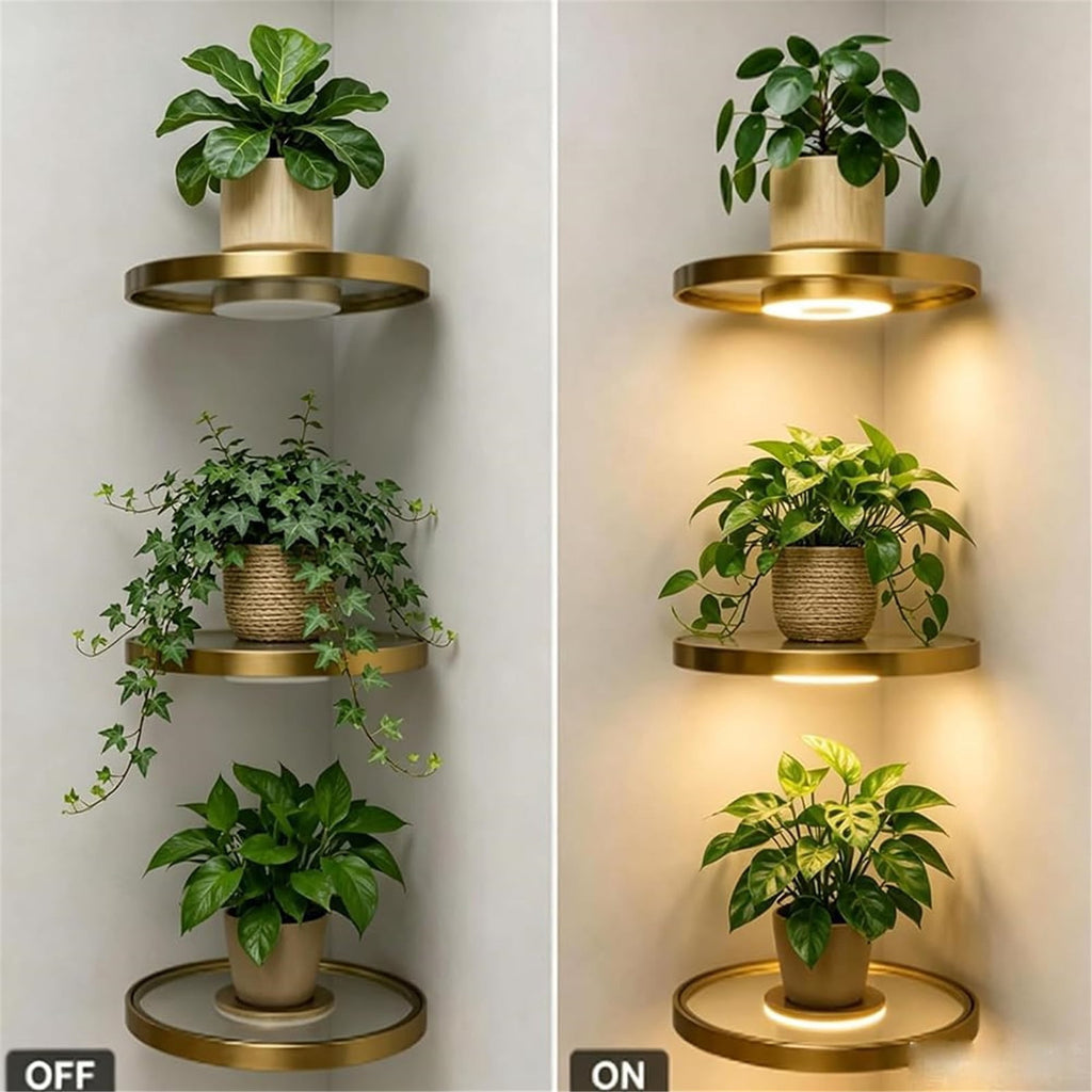 Floating Wall Shelf with Built-in Ambient LED Light, LED Metallic Texture Floating Shelves, Invisible Bracket Hanging Display Rack for Home, Bedroom, Living Room Decor ,3pcs