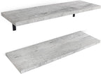 Under.Stated Floating Wall Shelves, 24” Wall Mounted Hanging Shelf Set for Living Room, Office, Kitchen, Bathroom &, Perfect Home Room Wall Decor, Designed with Rustic Pattern – (Whitewash)