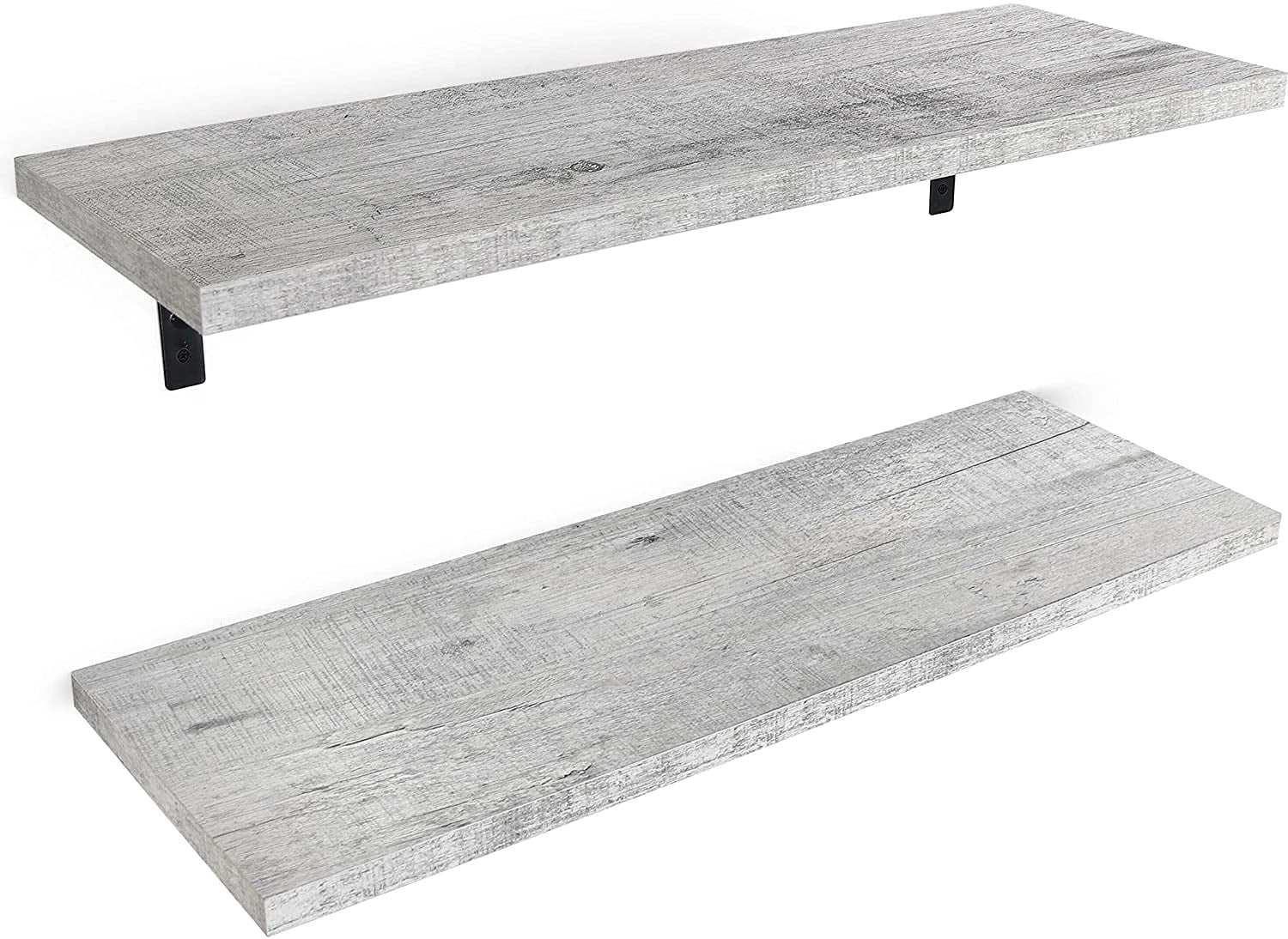 Under.Stated Floating Wall Shelves, 24” Wall Mounted Hanging Shelf Set for Living Room, Office, Kitchen, Bathroom &, Perfect Home Room Wall Decor, Designed with Rustic Pattern – (Whitewash)