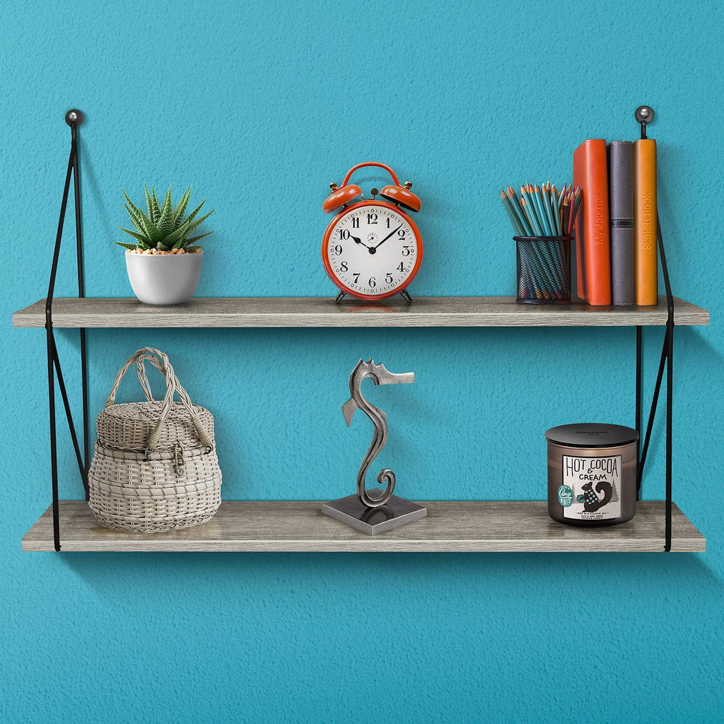 Sorbus Floating Shelf with Metal Brackets, 24"L x 6" W x 16" H Wall Mounted Rustic Wood Wall Storage