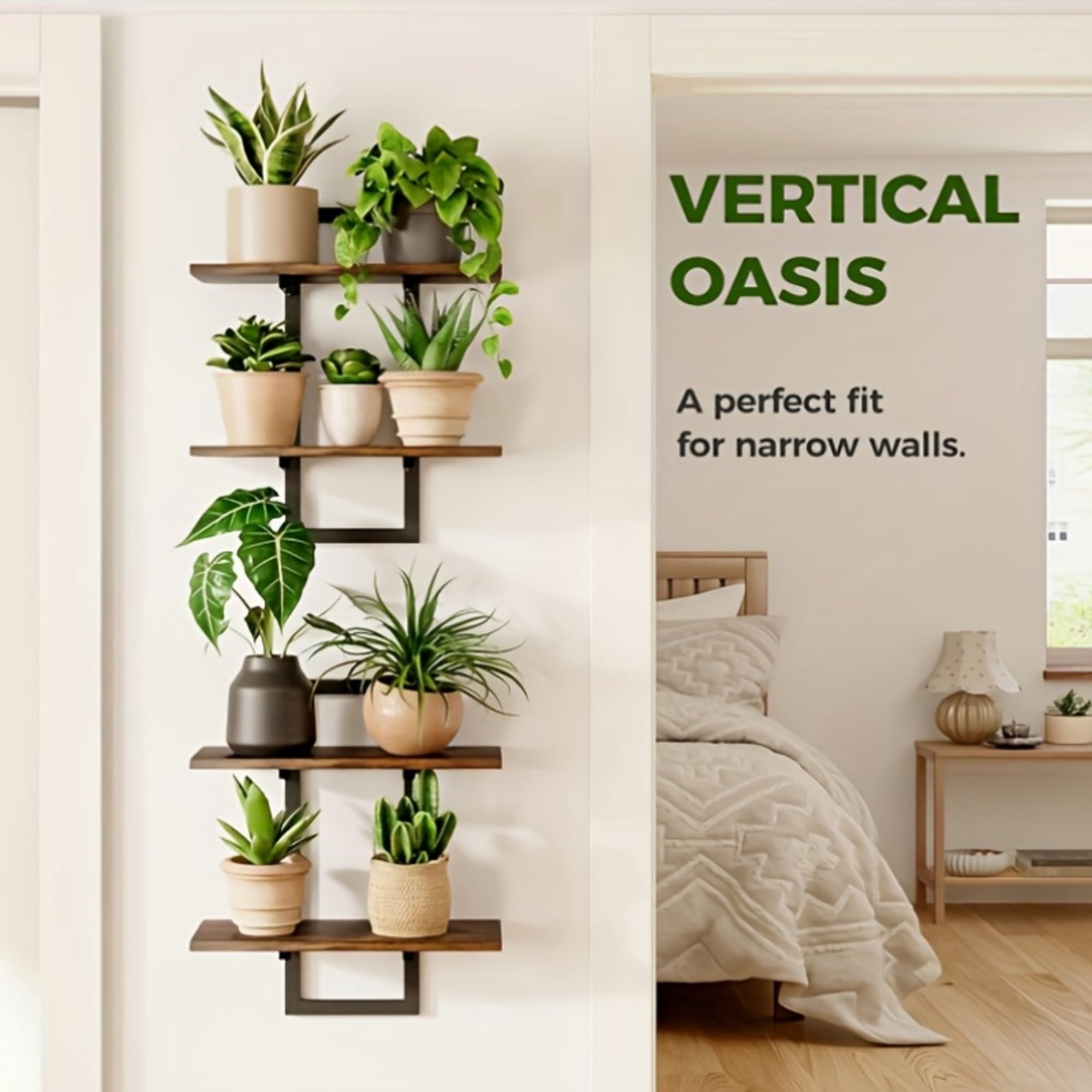 MEHOOM 2-Pack 2-Tier Floating Shelves for Wall, 15" Wall-Mounted Plant Shelves with Heavy-Duty Metal Frame, Rustic Brown Storage Shelves for Living Room, Bedroom, Bathroom and Kitchen