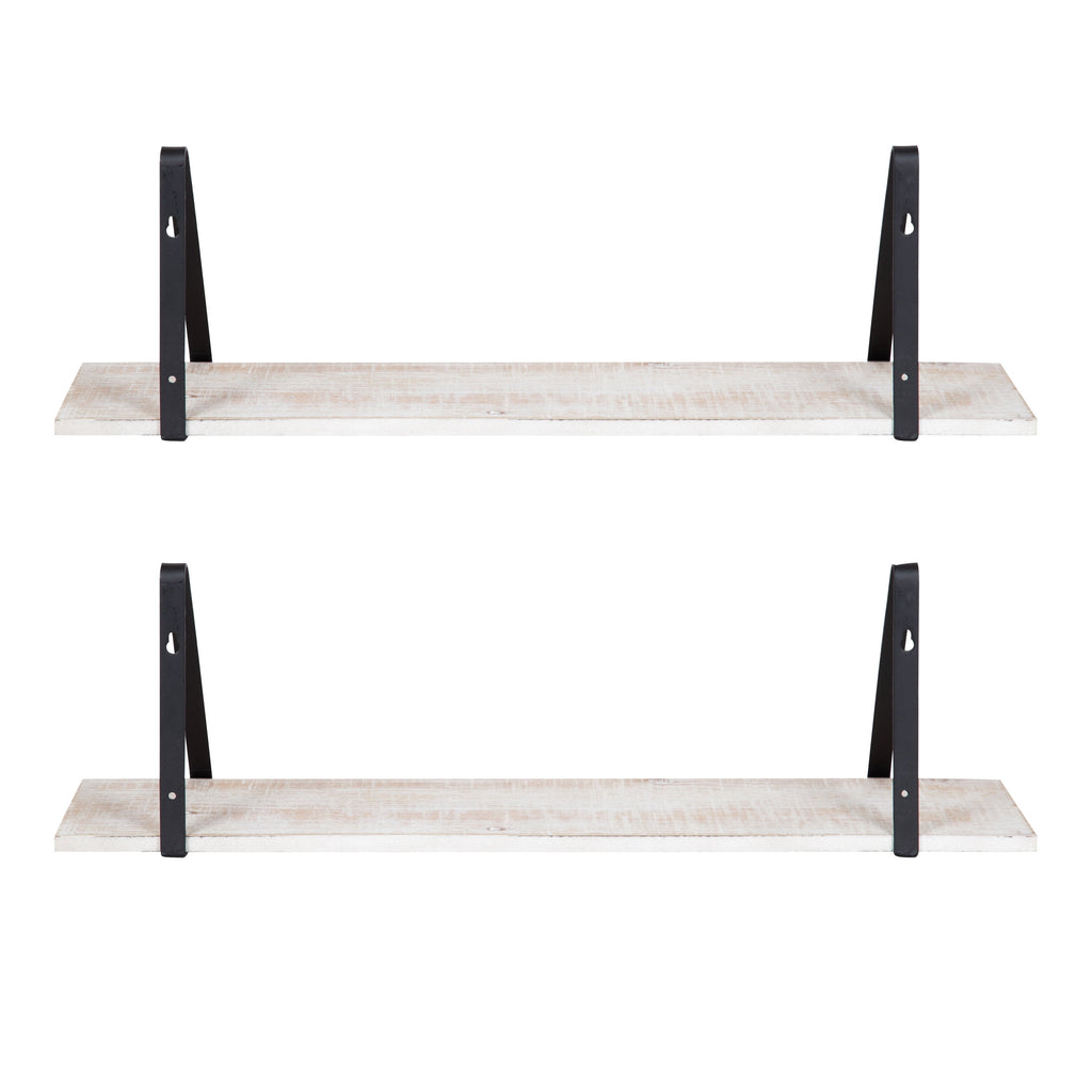 Kate and Laurel Soloman Wooden Floating Wall Shelves, Set of 2, White and Black, Decorative and Functional Floating Shelf for Storage and Display on Wall
