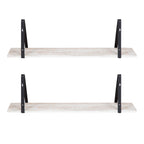 Kate and Laurel Soloman Wooden Floating Wall Shelves, Set of 2, White and Black, Decorative and Functional Floating Shelf for Storage and Display on Wall