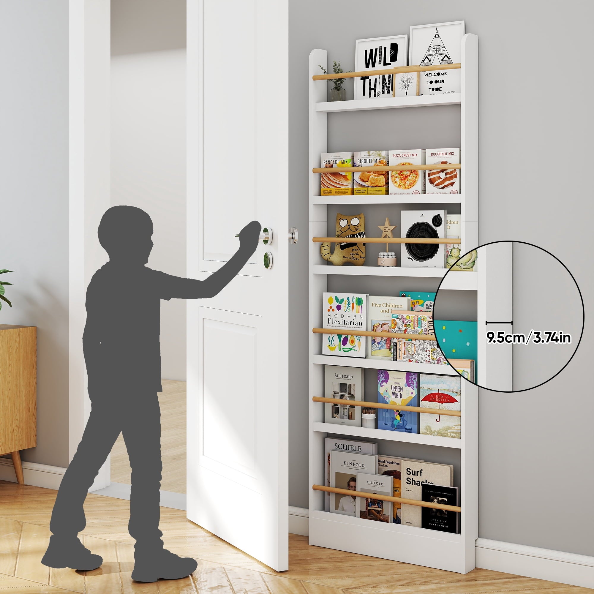 VGBYUJ 6 Tier Behind The Door Bookshelf, 70" Thin Narrow Bookshelf, Space Saving Wall Book Shelf Coner Bookshelf, White