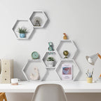 Hexagon Floating Shelves Set of 6 Honeycomb Shelves for Wall, Gray White