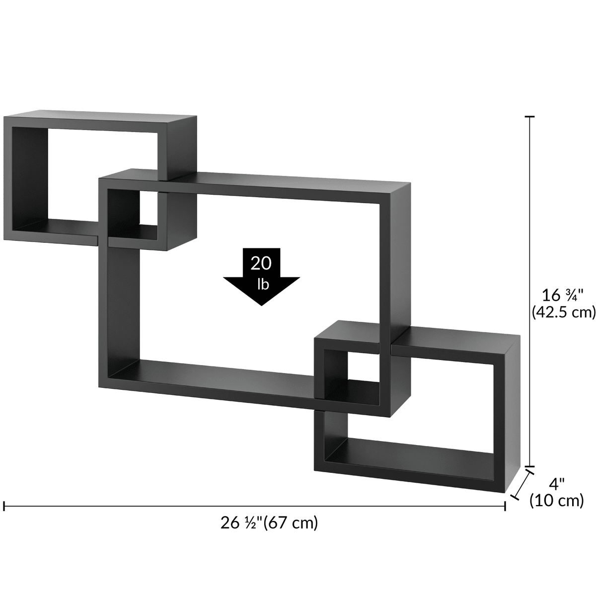 Ballucci Interlocking Floating Shelves, Horizontal or Vertical Display Cube Wall Mount Shelf, Black