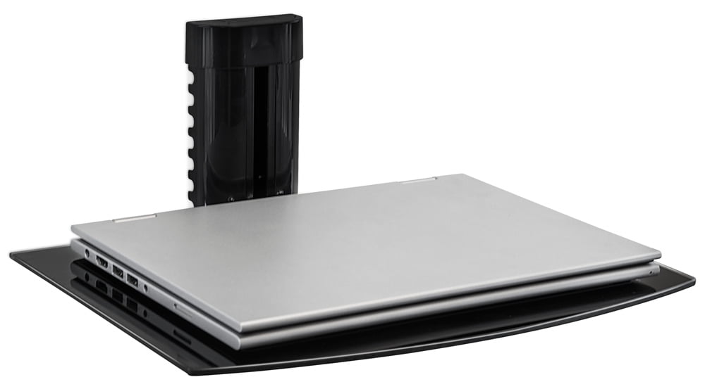 Mount-It! Floating Wall Mounted Shelf Bracket Stand 1 Shelf Tinted Tempered Glass Black