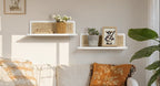 Sumgar Rattan Wall Shelf 16inch Set of 2, Handmade White Floating Shelves Boho Wall Decor, Rustic Wood Cute Wall Mounted Storage Shelves for Living Room Nursery Bedroom