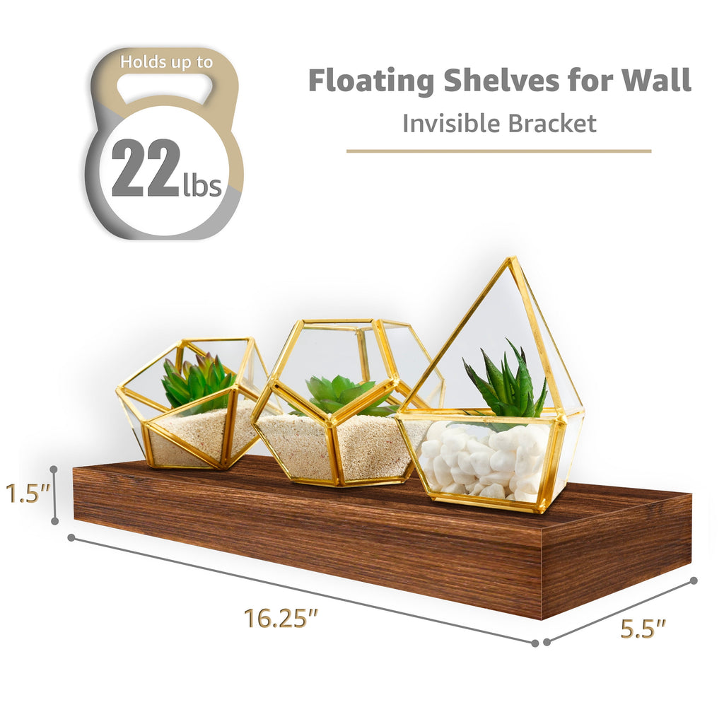 Sorbus 16.25" Walnut Rustic Floating Shelves (Set of 3) – Wall Storage for Décor, Frames, Trophies