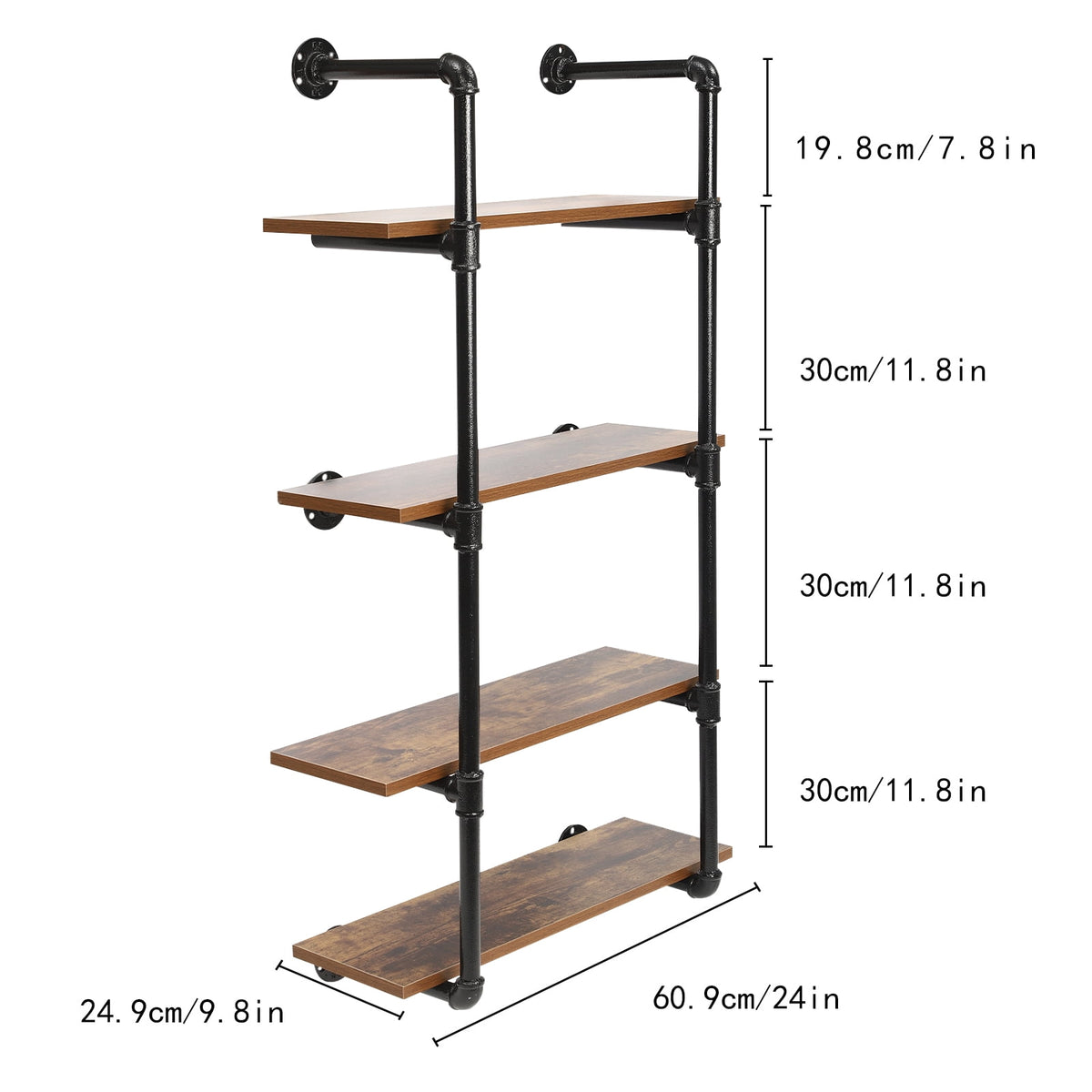 Industrial Pipe Shelving Wall Mounted Rustic Metal Floating Shelves, Steampunk Real Wood Book Shelves For A Living Room, Supermarket, Bedroom