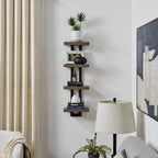 Danya B. 4-Tier Ladder Bracket Floating Wall Shelves - Black Metal and Walnut Finish