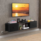 Wall Mounted Floating TV Stand with Power Outlets & Drawers, Modern Entertainment Center with USB Ports for Living Room, Bedroom, Black