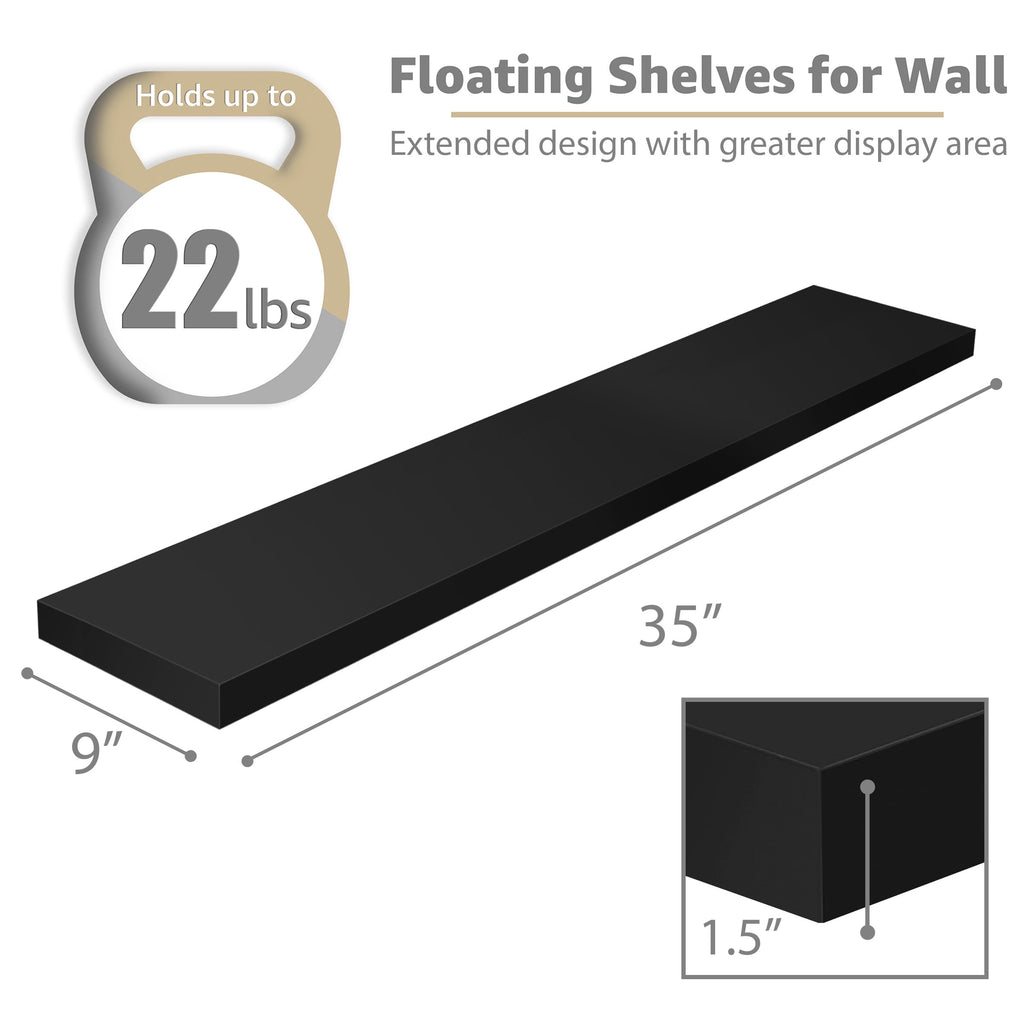 Sorbus Extra Long Floating Rectangle Shelves – 35" L x 9" D x 1.5" H Faux Wood Wall Shelves