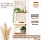 Macrame Wall Hanging Shelf 3 Tier Boho Wall Plant Hanger Shelves, Handmade of Woven Rope Boho Shelves Organizer for Living Room Bathroom Home Storage Floating Plant Rack Bohemian décor