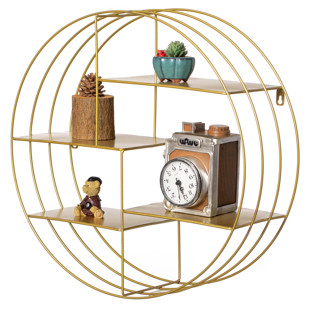 Vintiquewise 4-Tier Floating Circular Silhouette Wall Shelf - Metal Wall-Mounted Display Shelf, Multi-Functional Wall Storage - Perfect for Entryway, Bathroom, Bedroom, Living Room or Office, Gold