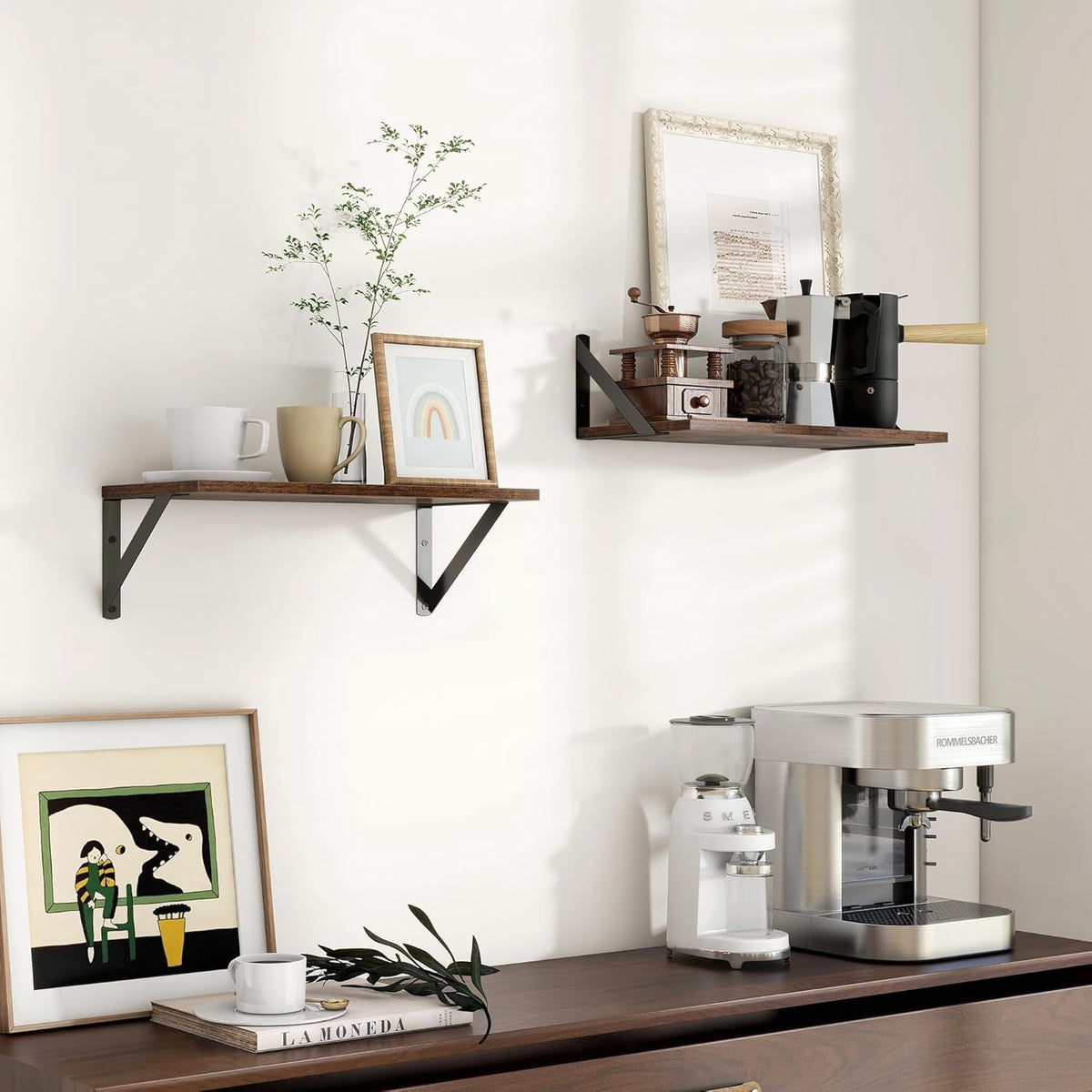 Floating Shelves for Wall, 16W x 8D Wood Floating Shelves Set of 2, 8'' Deep Rustic Wall Shelves for Bookshelf Living Room Bedroom Home Office Bathroom