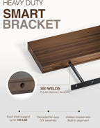 Set of 2 17" Acacia Wood Floating Shelves Wall Mounted, Walnut Color | Rustic Farmhouse Storage Shelf, Floating Effect, 100 LBS Capacity Each, Easy Assembly, Hidden Brackets, Hardware Included