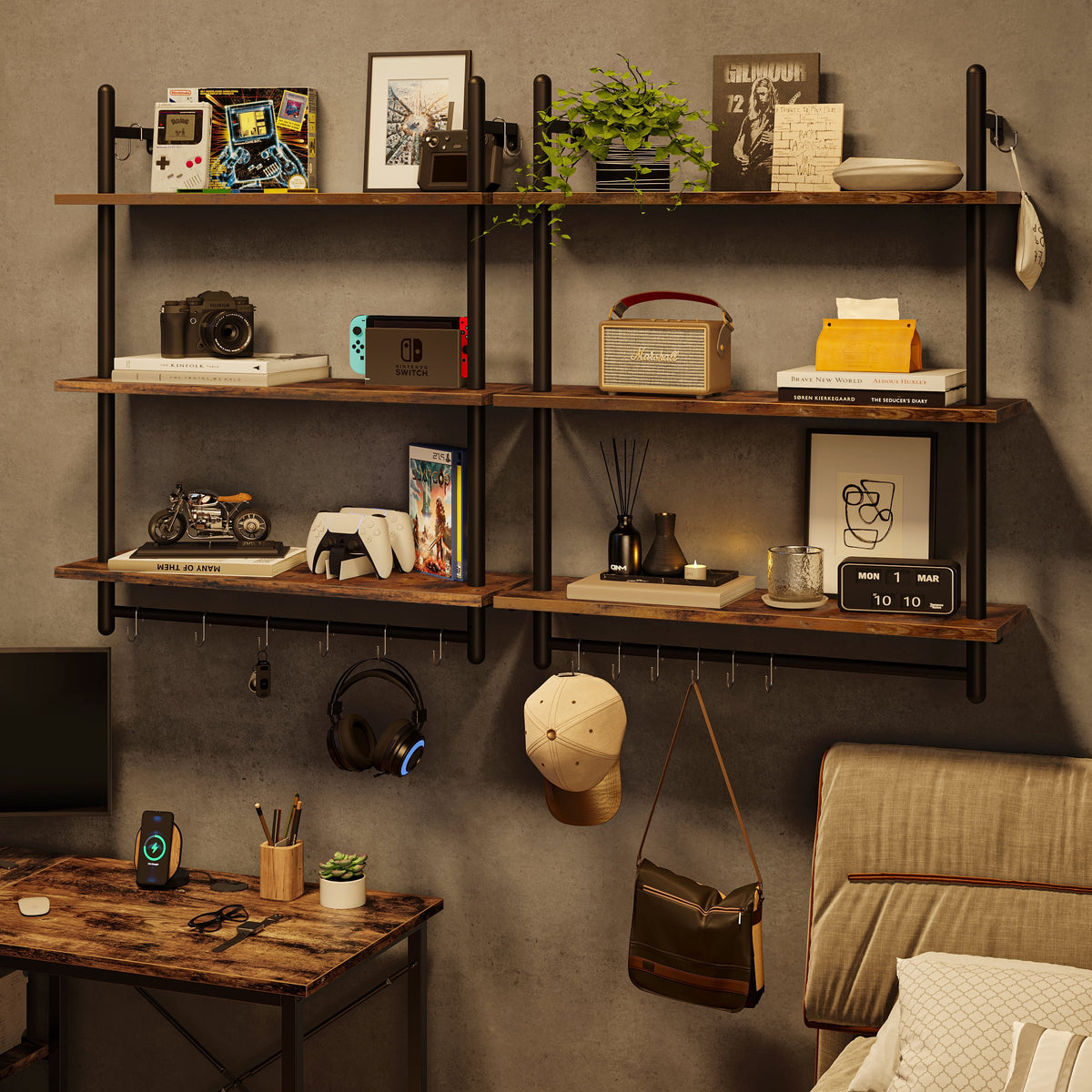 Bestier 31" Kitchen Wall Shelves 3-Tier Floating Shelves for Bathroom, Bedroom, Rustic Brown