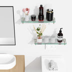 Woindo Bathroom Glass Shelf, Floating Tempered Glass Bathroom Wall Shelf Rectangle 16 Inch Shelves Brushed Nickel Bracket Mount Modern