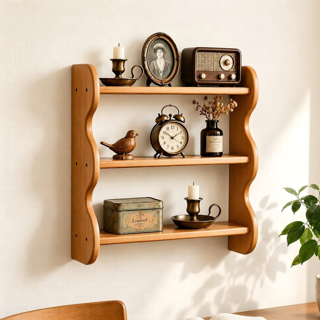 iFaveorr Solid Wood Floating Shelves for Wall 3-Tier, Rustic Wall Shelves Wall Mounted Storage Rack, Farmhouse Decor Floating Shelves Display for Apartment, Living Room and Bedroom