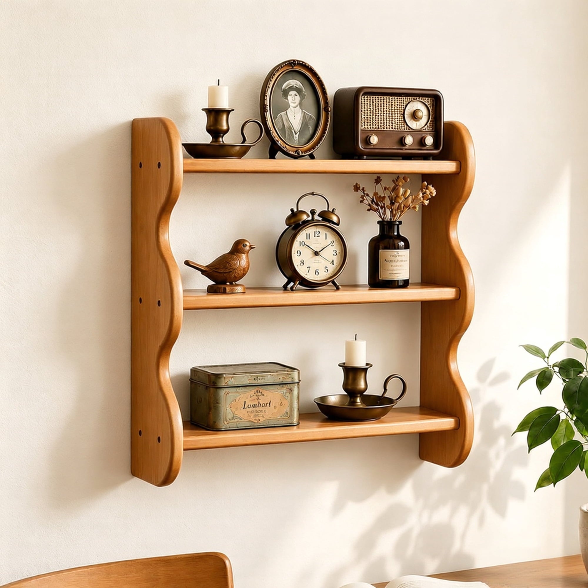 iFaveorr Solid Wood Floating Shelves for Wall 3-Tier, Rustic Wall Shelves Wall Mounted Storage Rack, Farmhouse Decor Floating Shelves Display for Apartment, Living Room and Bedroom