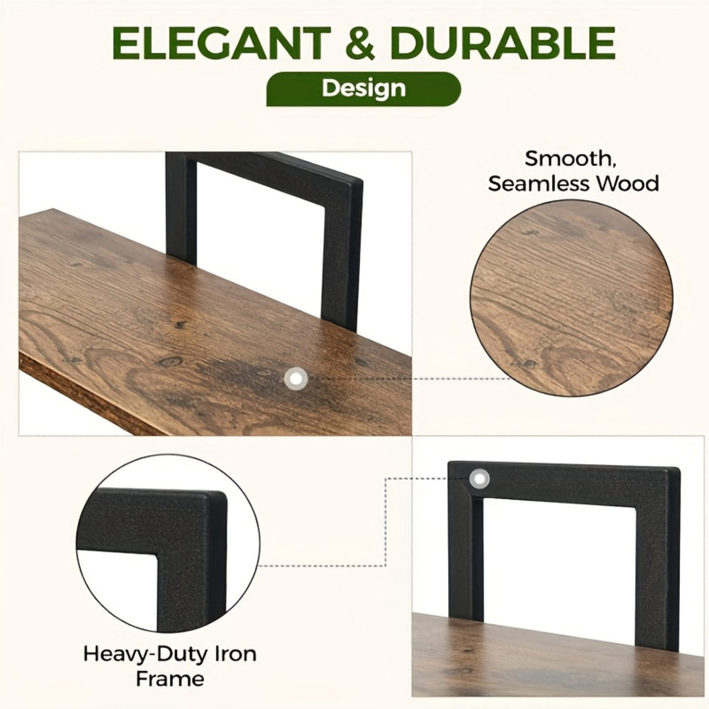 MEHOOM 2-Pack 2-Tier Floating Shelves for Wall, 15" Wall-Mounted Plant Shelves with Heavy-Duty Metal Frame, Rustic Brown Storage Shelves for Living Room, Bedroom, Bathroom and Kitchen