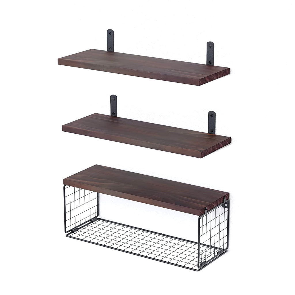 Rustic Floating Shelves, Moclever 2.75lbs Wall Mount Wooden Bathroom Floating Shelves with Basket
