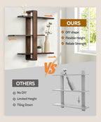 Gronda Walnut Floating Shelves for Living Room Bathroom Bedroom, Mid Century Modern Wood Wall Shelves, 3 Tier Adjustable Plant Wall Shelf, 20 Inch