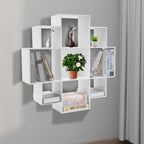 Wall Mounted Book Shelf Modern 3-Tier Floating Shelf Bookcase with 9 Compartments Wall Storage Shelves Floating Cube Shelf for Living Room Decoration Decor (White)