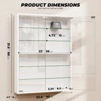 BROTTAR 6-Tier Wall Display Case with Glass Doors, LED Display Cabinet with Adjustable Glass Shelves, Display Case for Collectibles, White