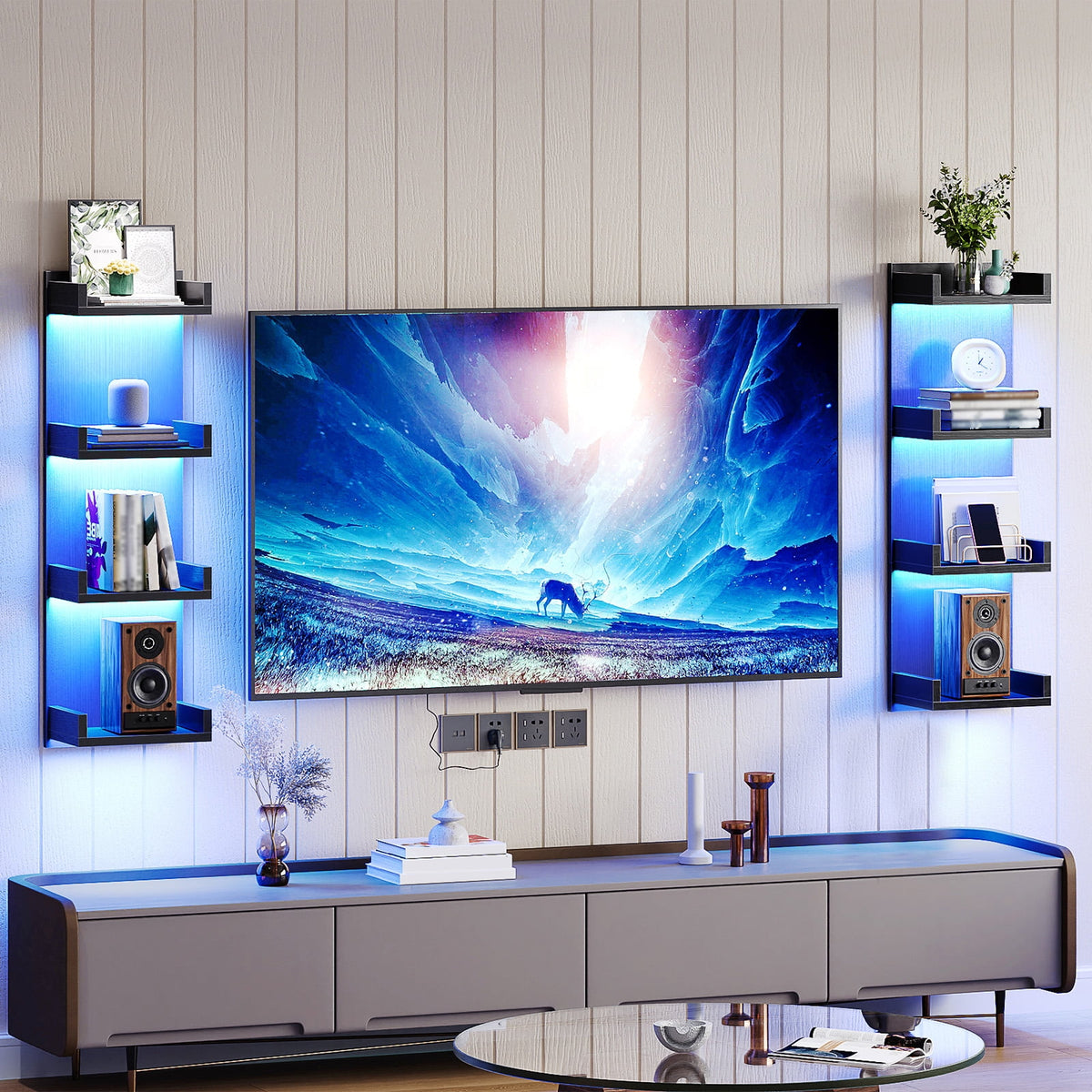 HOOBRO Vertical 4-Tier LED Floating Wall Shelves, Black
