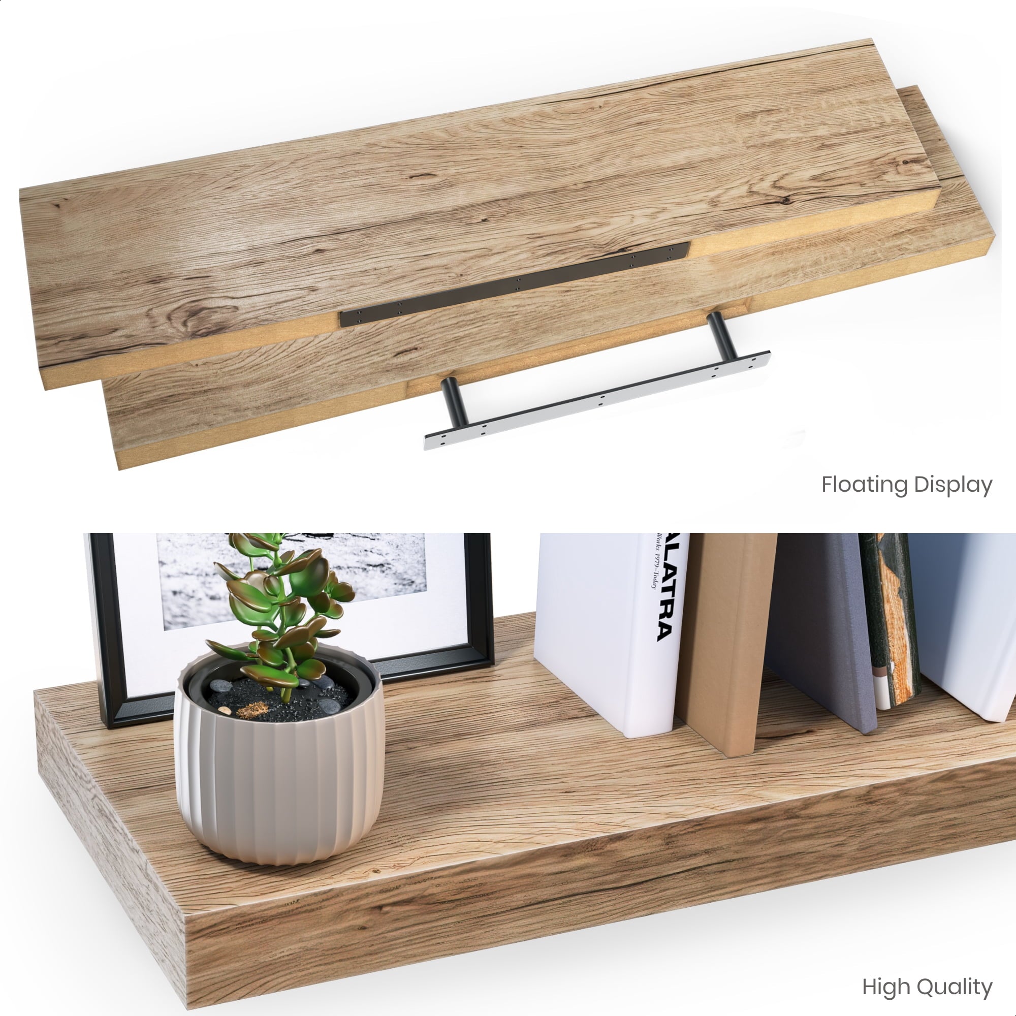 Ballucci 36" Floating Shelves, 2-Pack Wood Wall Shelf Set with Invisible Brackets, 8" Deep, Oak Finish