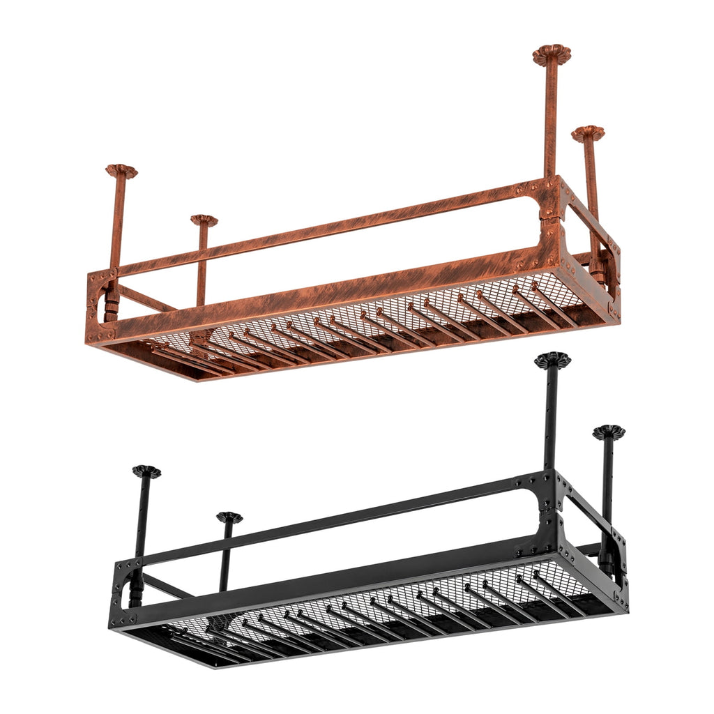ToppiJoy Industrial Vintage Bar Floating Shelf, Ceiling Mounted Hanging Wine Bottle Holder, Shelf Champagne Glass Rack, for Bar Home (Bronze)