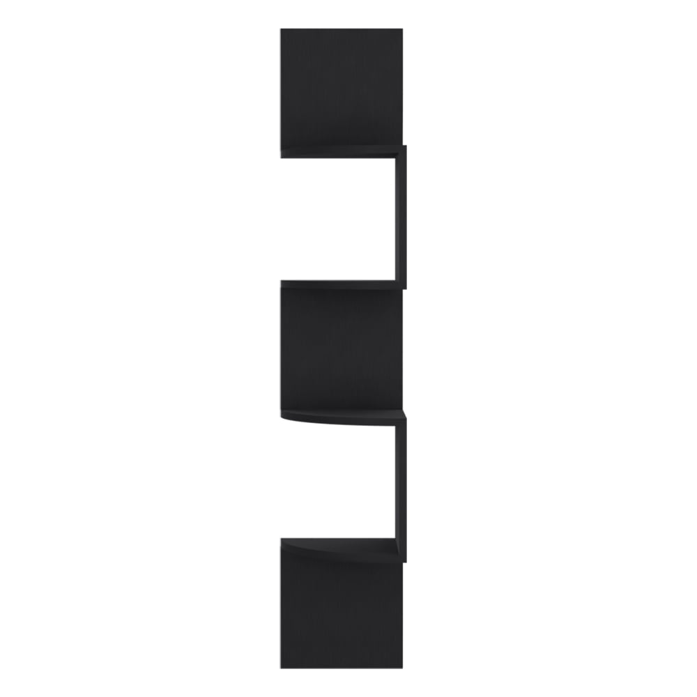 Lisonu Modern 4-Tier Wall Shelf, Black Vertical Floating Bookshelf for Living Room, Space-Saving Display Shelf, Engineered Wood