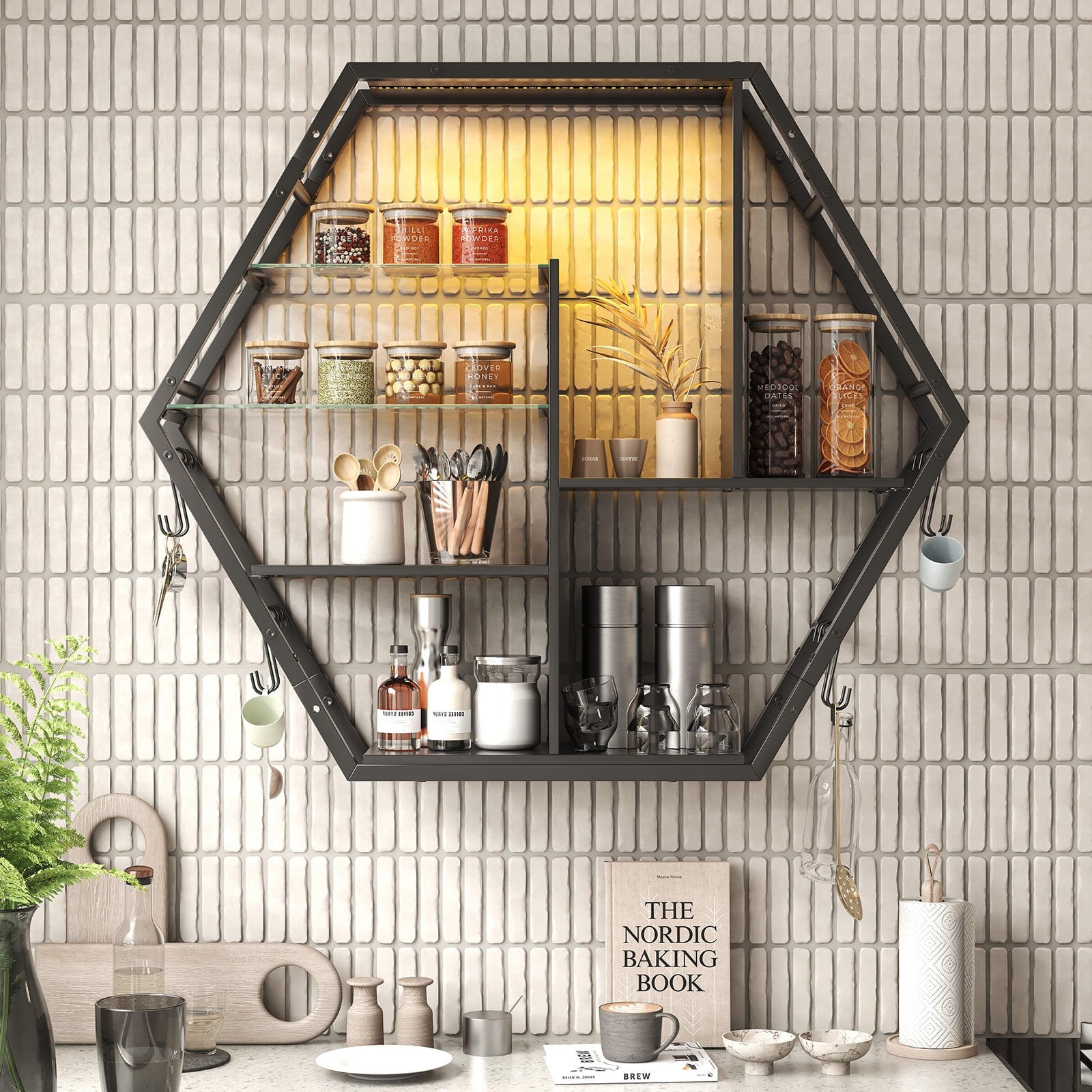 Floating Shelves with Lights, Led Shelves for Wall, Gaming Room Decor Display Shelf, Lighted Bar Shelves, Extra Hanging Hooks Storage, Sturdy Fast Assembly Great Weight Capacity