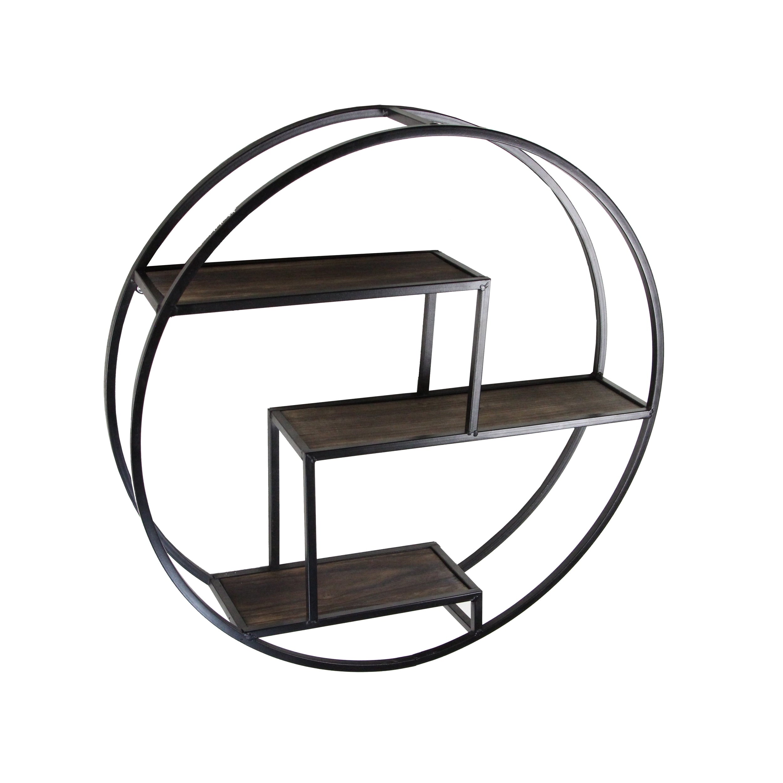 Admired By Nature 23 Inches Round wall-mounted Iron hanging storage floating shelves, Black